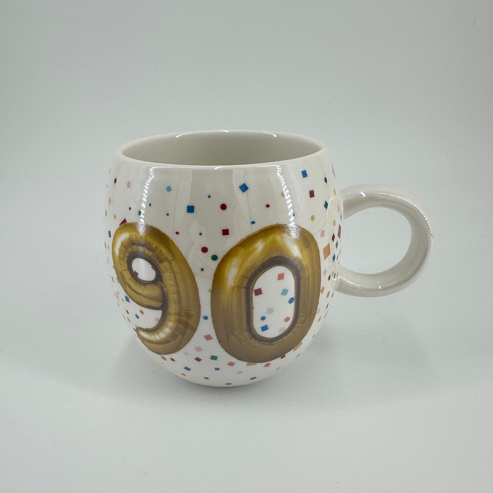 Hallmark 90th Birthday Coffee Mug White Ceramic Confetti Gold Foil Celebration